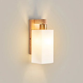 Frosted Glass Rectangular Bedside Wood Wall Sconce Zawala Image - 5