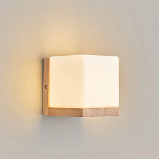 Frosted Glass Rectangular Bedside Wood Wall Sconce Zawala Image - 6