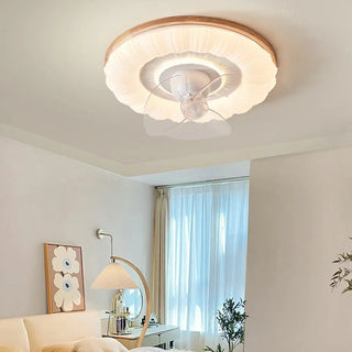 ZOWALA - Wooden Brown White Round Ceiling Fan With Light Image - 1