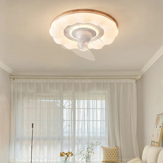 ZOWALA - Wooden Brown White Round Ceiling Fan With Light Image - 2