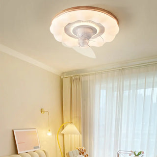 ZOWALA - Wooden Brown White Round Ceiling Fan With Light Image - 3