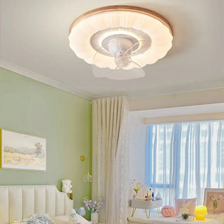 ZOWALA - Wooden Brown White Round Ceiling Fan With Light Image - 4