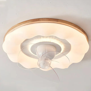 ZOWALA - Wooden Brown White Round Ceiling Fan With Light Image - 5