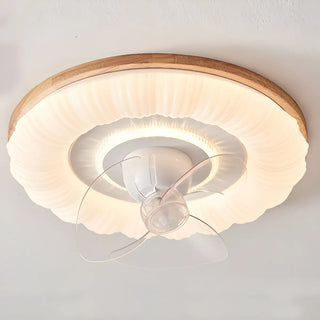 ZOWALA - Wooden Brown White Round Ceiling Fan With Light Image - 6