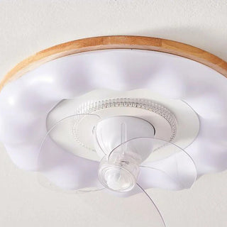 ZOWALA - Wooden Brown White Round Ceiling Fan With Light Image - 8