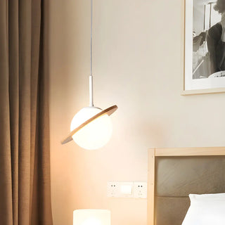 Modern Wood Ring Saturn Global Bedroom Pendant Light Zawala Image - 1
