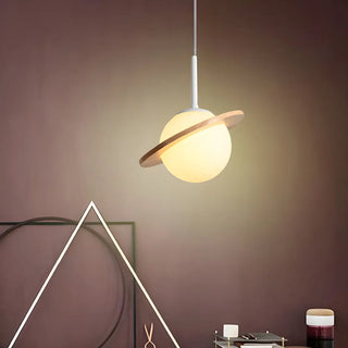 Modern Wood Ring Saturn Global Bedroom Pendant Light Zawala Image - 2