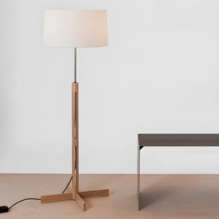 Minimalist Fabric Cylinder Shade Wooden Floor Lamp Zawala Image - 1