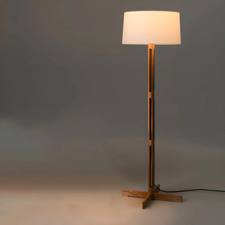 Minimalist Fabric Cylinder Shade Wooden Floor Lamp Zawala Image - 2