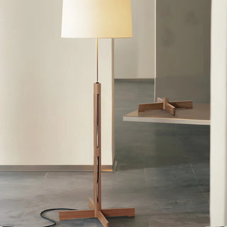 Minimalist Fabric Cylinder Shade Wooden Floor Lamp Zawala Image - 3