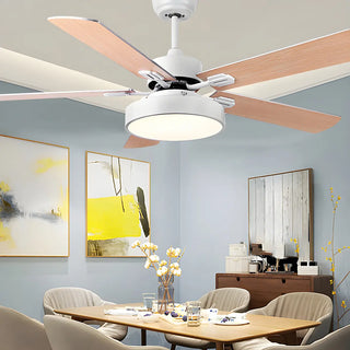 ZOWALA - Wooden White Round 5-Blade Ceiling Fan with Light Image - 1