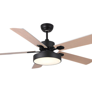 ZOWALA - Wooden White Round 5-Blade Ceiling Fan with Light Image - 10