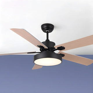 ZOWALA - Wooden White Round 5-Blade Ceiling Fan with Light Image - 11