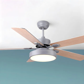 ZOWALA - Wooden White Round 5-Blade Ceiling Fan with Light Image - 12