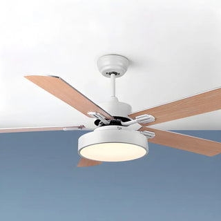 ZOWALA - Wooden White Round 5-Blade Ceiling Fan with Light Image - 13