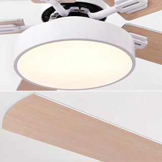 ZOWALA - Wooden White Round 5-Blade Ceiling Fan with Light Image - 15