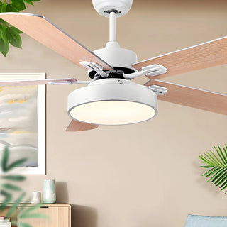 ZOWALA - Wooden White Round 5-Blade Ceiling Fan with Light Image - 2