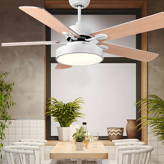 ZOWALA - Wooden White Round 5-Blade Ceiling Fan with Light Image - 3