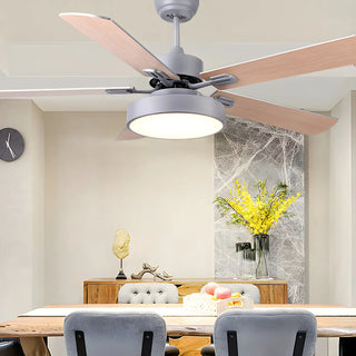ZOWALA - Wooden White Round 5-Blade Ceiling Fan with Light Image - 5