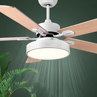 ZOWALA - Wooden White Round 5-Blade Ceiling Fan with Light Image - 6