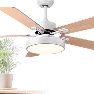 ZOWALA - Wooden White Round 5-Blade Ceiling Fan with Light Image - 7