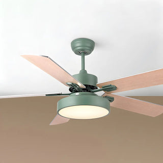 ZOWALA - Wooden White Round 5-Blade Ceiling Fan with Light Image - 8