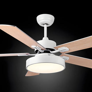 ZOWALA - Wooden White Round 5-Blade Ceiling Fan with Light Image - 9