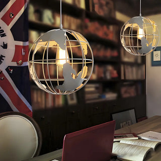 Yellow Dining Room World Map Globe Cage Metal Pendant Light Zawala Image - 1
