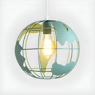 Yellow Dining Room World Map Globe Cage Metal Pendant Light Zawala Image - 11