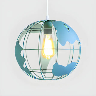 Yellow Dining Room World Map Globe Cage Metal Pendant Light Zawala Image - 12