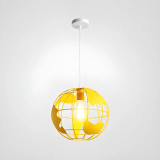 Yellow Dining Room World Map Globe Cage Metal Pendant Light Zawala Image - 3