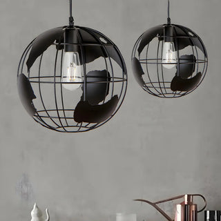 Yellow Dining Room World Map Globe Cage Metal Pendant Light Zawala Image - 5