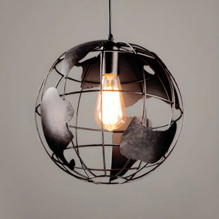 Yellow Dining Room World Map Globe Cage Metal Pendant Light Zawala Image - 9