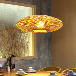 ZOWALA - Natural Oriental Bamboo Woven UFO Pendant Light Image - 1
