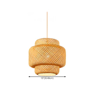 ZOWALA - Natural Oriental Bamboo Woven UFO Pendant Light Image - 15