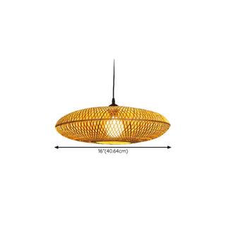 ZOWALA - Natural Oriental Bamboo Woven UFO Pendant Light Image - 16