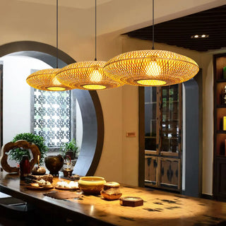 ZOWALA - Natural Oriental Bamboo Woven UFO Pendant Light Image - 4