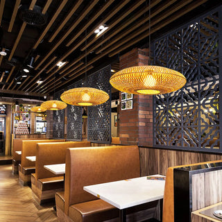 ZOWALA - Natural Oriental Bamboo Woven UFO Pendant Light Image - 6