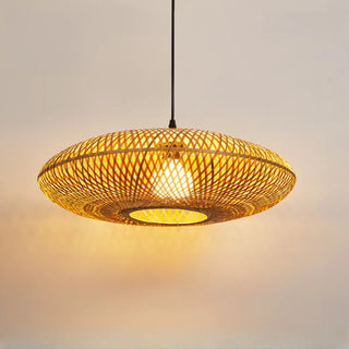 ZOWALA - Natural Oriental Bamboo Woven UFO Pendant Light Image - 8