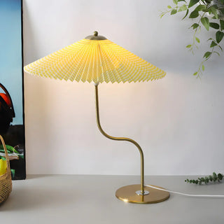 Unique Pleated Fabric Umbrella Curved Arm Table Lamp Zawala Image - 1