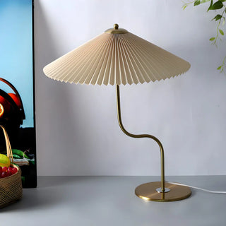 Unique Pleated Fabric Umbrella Curved Arm Table Lamp Zawala Image - 3
