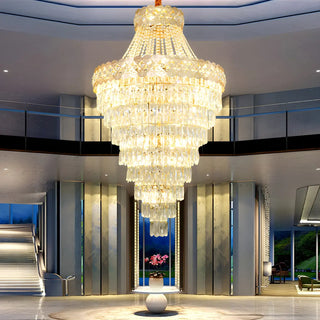 Gold Crystal Tiered Adjustable Height Foyer Chandelier Zawala Image - 1