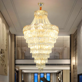 Gold Crystal Tiered Adjustable Height Foyer Chandelier Zawala Image - 2