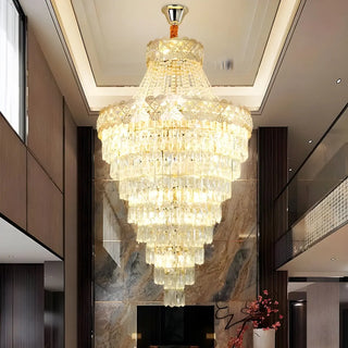 Gold Crystal Tiered Adjustable Height Foyer Chandelier Zawala Image - 3