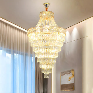 Gold Crystal Tiered Adjustable Height Foyer Chandelier Zawala Image - 4