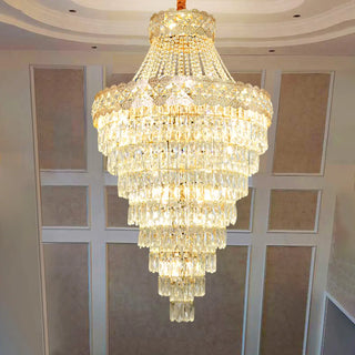 Gold Crystal Tiered Adjustable Height Foyer Chandelier Zawala Image - 5