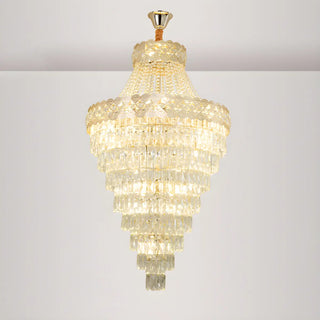 Gold Crystal Tiered Adjustable Height Foyer Chandelier Zawala Image - 6