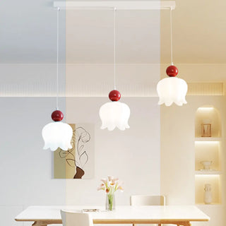 ZOWALA -White Resin Flower 3-Light Red Accent Island Light Image - 3