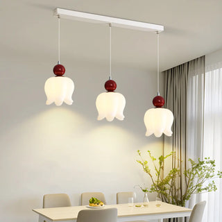 ZOWALA -White Resin Flower 3-Light Red Accent Island Light Image - 4