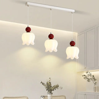 ZOWALA -White Resin Flower 3-Light Red Accent Island Light Image - 5